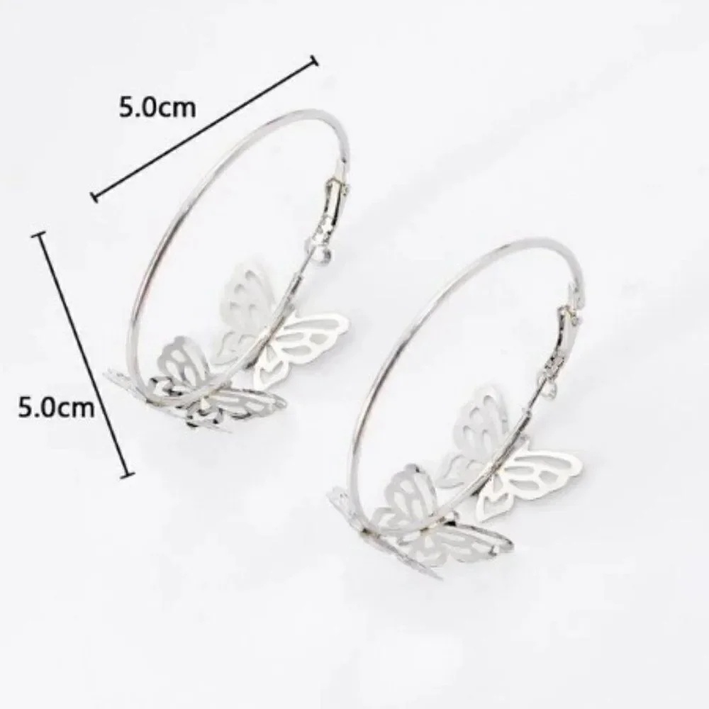 SILVER BUTTERFLY HOOP EARRINGS